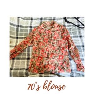 Brown floral 70’s blouse ❣️🧡🍊